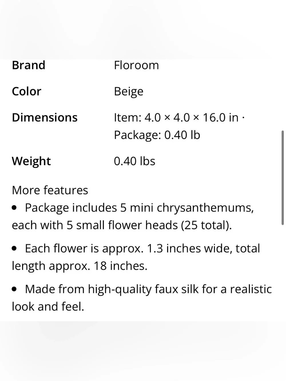 Faux Floral Chrysanthemums - BEIGE
